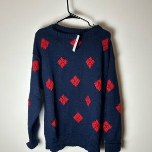 Saks Fifth Avenue Navy and Red Crew Neck Sweater